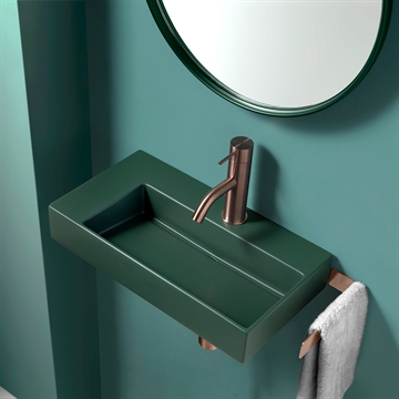 Lille håndvask 45,5x25 Unplug Stand Mini V i Mat grøn med sidebord til venstre